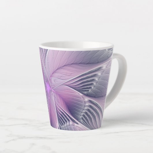 Hübsche rosa Blume Moderne Abstrakte Fraktal Kunst Milchtasse (Rechte Ecke)