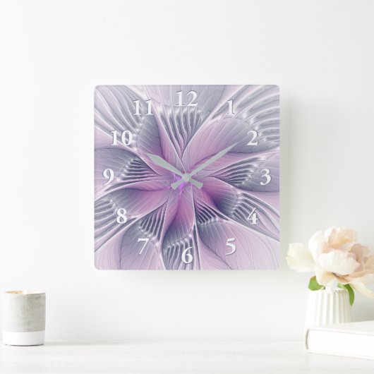 Hübsche rosa Blume Moderne Abstrakte Fraktal Kunst Quadratische Wanduhr (Zuhause)