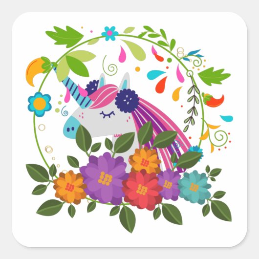 Hübsche rosa Blume Niedlich Einhorn Weihnachten We Quadratischer Aufkleber (Vorderseite)
