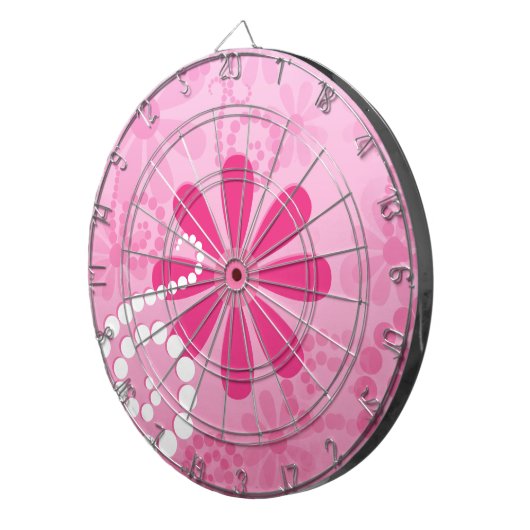 Hübsche rosa Blume Niedlich Retro Daisy Muster Dartscheibe (Vorderseite rechts)