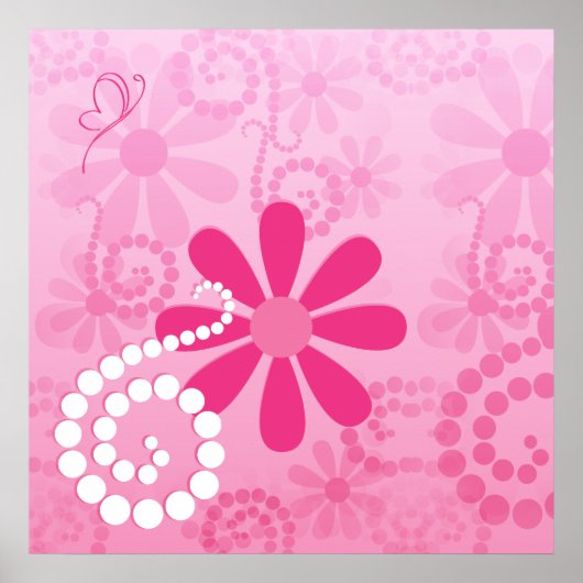 Hübsche rosa Blume Niedlich Retro Daisy Muster Poster (Vorne)