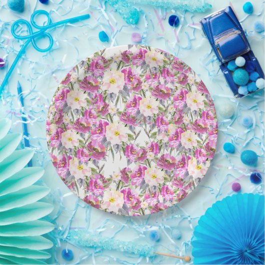 Hübsche rosa Blume Pappteller (Party)