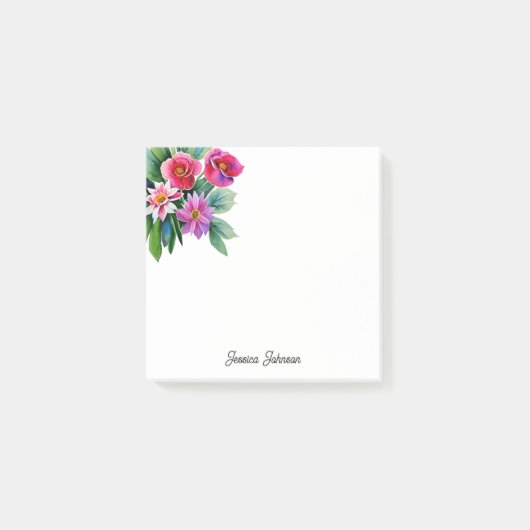 Hübsche rosa Blume Personalisiert Ihren Namen Post-it Klebezettel (Vorderseite)