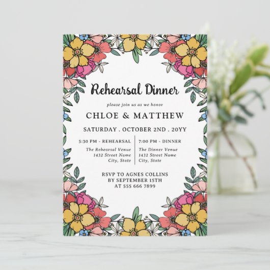 Hübsche rosa Blume Probe Abendessen Einladung (Stehend Vorderseite)