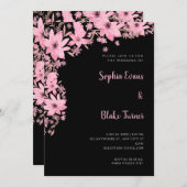 Hübsche rosa Blume Romantische Schwarze Hochzeit Einladung (Vorne/Hinten)