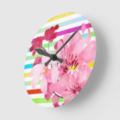 Hübsche rosa Blume und Streifen Runde Wanduhr (Winkel)