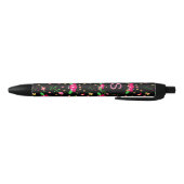 Hübsche rosa Blumen auf schwarzem Monogramm Kugelschreiber (Unterseite)