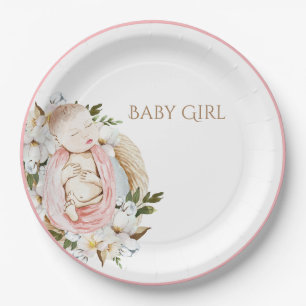 Hübsche rosa Blumen Baby Mädchen Baby Shower Pappteller