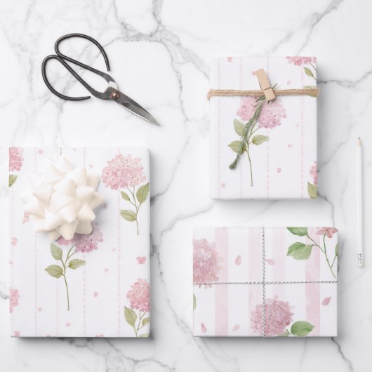 Hübsche rosa Blumen-Brautparty Geschenkpapier Set (Vorderseite)