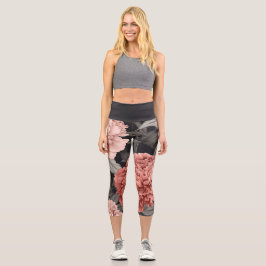 Hübsche rosa Blumen Capri Leggings