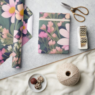 Hübsche rosa Blumen Geschenkpapier