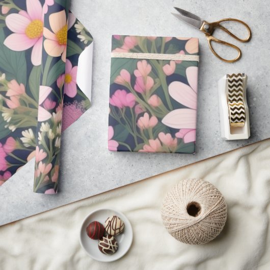 Hübsche rosa Blumen Geschenkpapier (Kunsthandwerk)