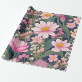 Hübsche rosa Blumen Geschenkpapier (Ungerollt)
