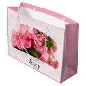 Hübsche rosa Blumen-Geschenktasche Große Geschenktüte (Rückseite Schrägansicht)