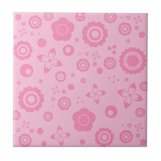 Hübsche rosa Blumen-Girly Retro Blumenmuster Fliese (Vorderseite)
