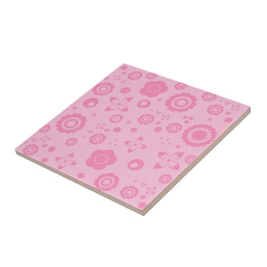 Hübsche rosa Blumen-Girly Retro Blumenmuster Fliese (Seite)