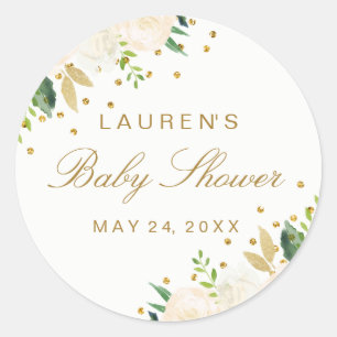 Hübsche rosa Blumen Gold Glitter Baby Shower Runder Aufkleber