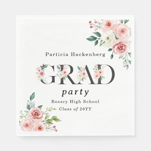 Hübsche rosa Blumen GRAD benutzerdefinierte Party- Serviette (Vorderseite)