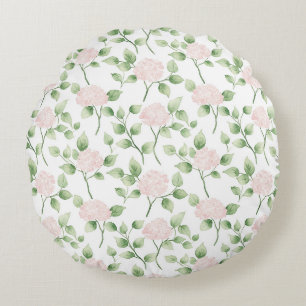Hübsche rosa Blumen grüne Blätter Baby Shower Rundes Kissen