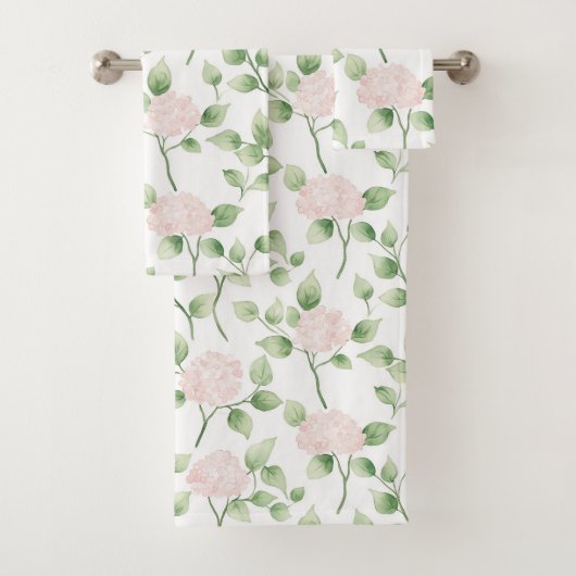 Hübsche rosa Blumen grüne Blätter Badhandtuch Set (Insitu)