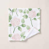 Hübsche rosa Blumen grüne Blätter Badhandtuch Set (Waschlappen)