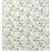 Hübsche rosa Blumen grüne Blätter Duschvorhang (Vorderseite)