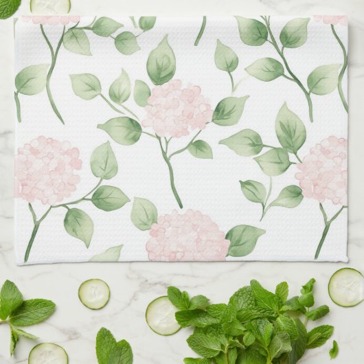 Hübsche rosa Blumen grüne Blätter Geschirrtuch (Gefaltet)