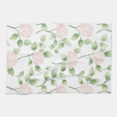 Hübsche rosa Blumen grüne Blätter Geschirrtuch (Horizontal)