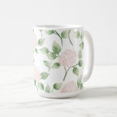Hübsche rosa Blumen grüne Blätter Kaffeetasse (VorderseiteRechts)