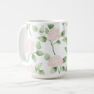 Hübsche rosa Blumen grüne Blätter Kaffeetasse