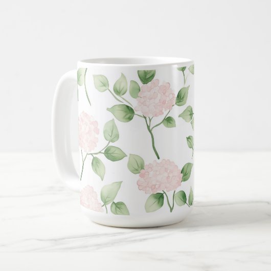 Hübsche rosa Blumen grüne Blätter Kaffeetasse (Vorderseite Links)