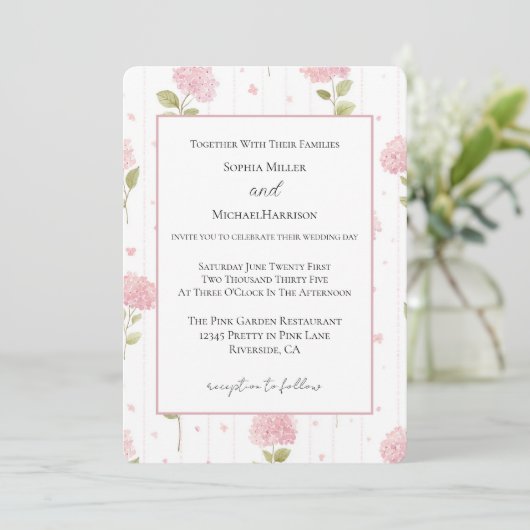 Hübsche rosa Blumen Hochzeit    Einladung (Stehend Vorderseite)