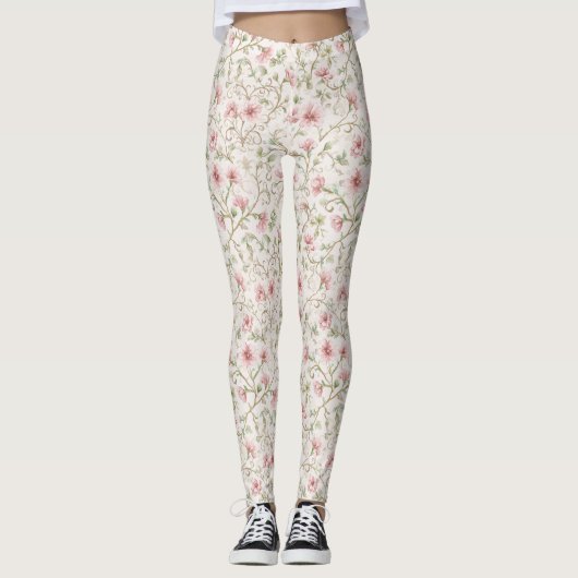Hübsche rosa Blumen Leggings (Vorderseite)
