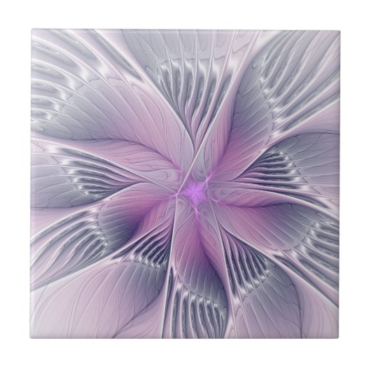 Hübsche rosa Blumen moderne abstrakte Fraktalkunst Fliese (Vorderseite)