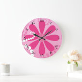 Hübsche rosa Blumen-niedliches Retro Große Wanduhr (Zuhause)