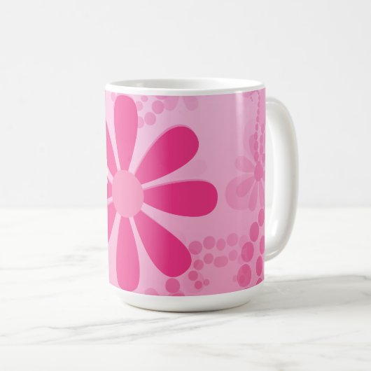 Hübsche rosa Blumen-niedliches Retro Kaffeetasse (VorderseiteRechts)