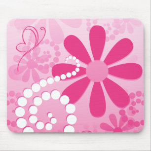 Hübsche rosa Blumen-niedliches Retro Mousepad