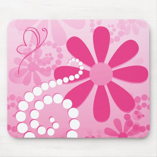 Hübsche rosa Blumen-niedliches Retro Mousepad (Vorne)
