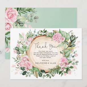 Hübsche rosa Blumen Rosengarten Babyparty Dankeskarte