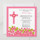 Hübsche rosa Blumen u. quere heilige Taufe Einladung (Vorderseite)