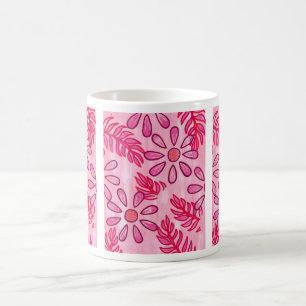 Hübsche rosa Blumen- und Blätter-Abstrakt-Tassen Kaffeetasse