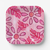 Hübsche rosa Blumen- und Blätter-Papierteller Pappteller (Vorderseite)