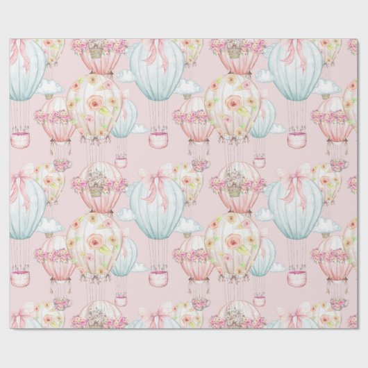 Hübsche rosa Blumenchic-Heißluft-Ballone Geschenkpapier (Flach)
