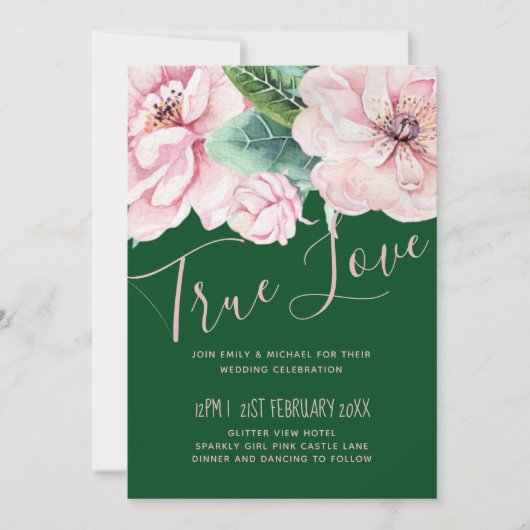 Hübsche Rosa Blumengrün Blätter Hochzeitbudget (Vorderseite)