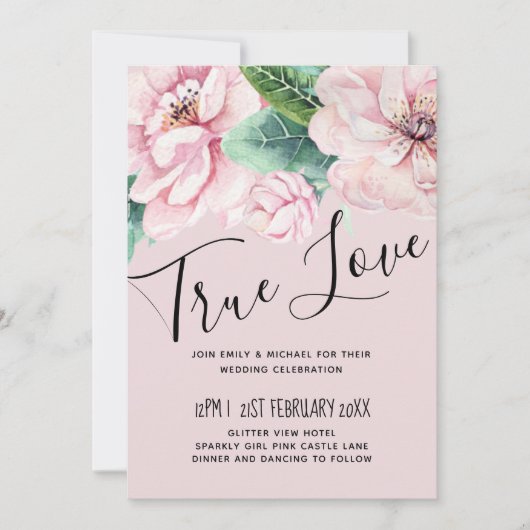 Hübsche Rosa Blumengrün Blätter Hochzeitbudget (Vorderseite)