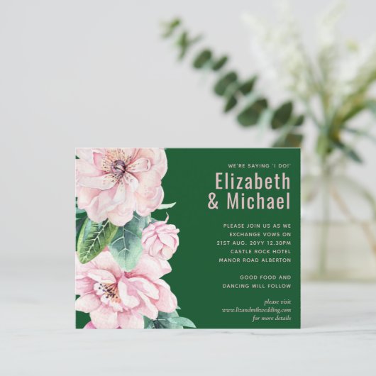 Hübsche Rosa Blumengrün Blätter Hochzeitbudget (Stehend Vorderseite)