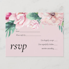 Hübsche Rosa Blumengrün Blätter Hochzeitbudget Einladungspostkarte