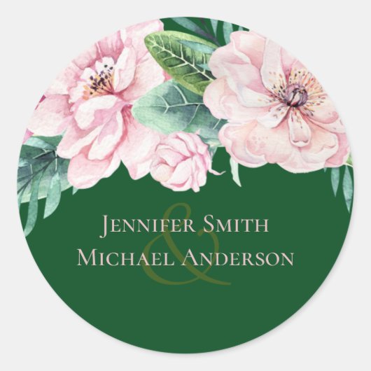 Hübsche Rosa Blumengrün Blätter Hochzeitbudget Runder Aufkleber (Vorderseite)