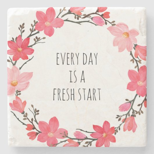 Hübsche Rosa Blumenreath Positive Typografie Steinuntersetzer (Vorderseite)