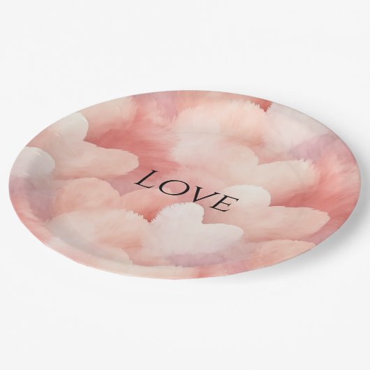 Hübsche Rosa Blush Liebe Pappteller (Schrägansicht)